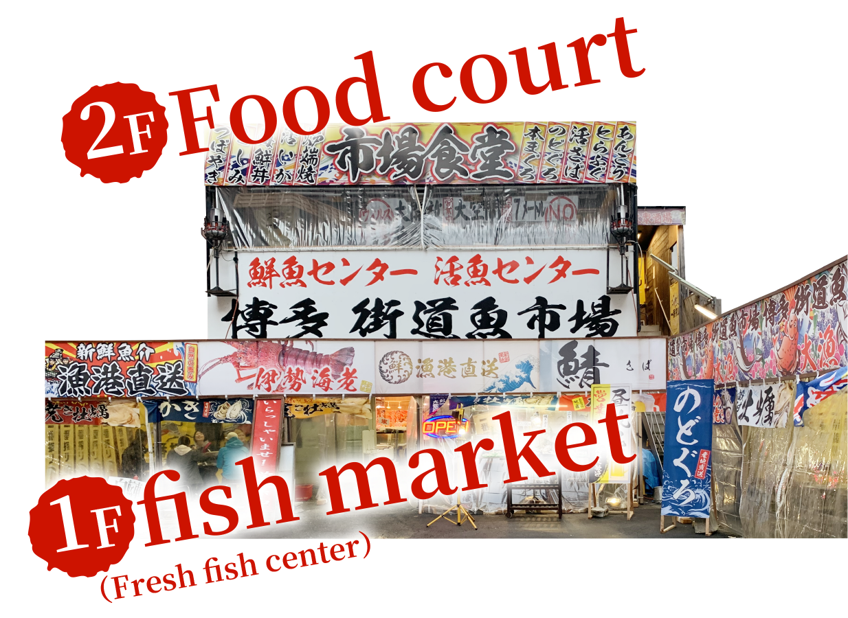 1F fish market 2F Food court